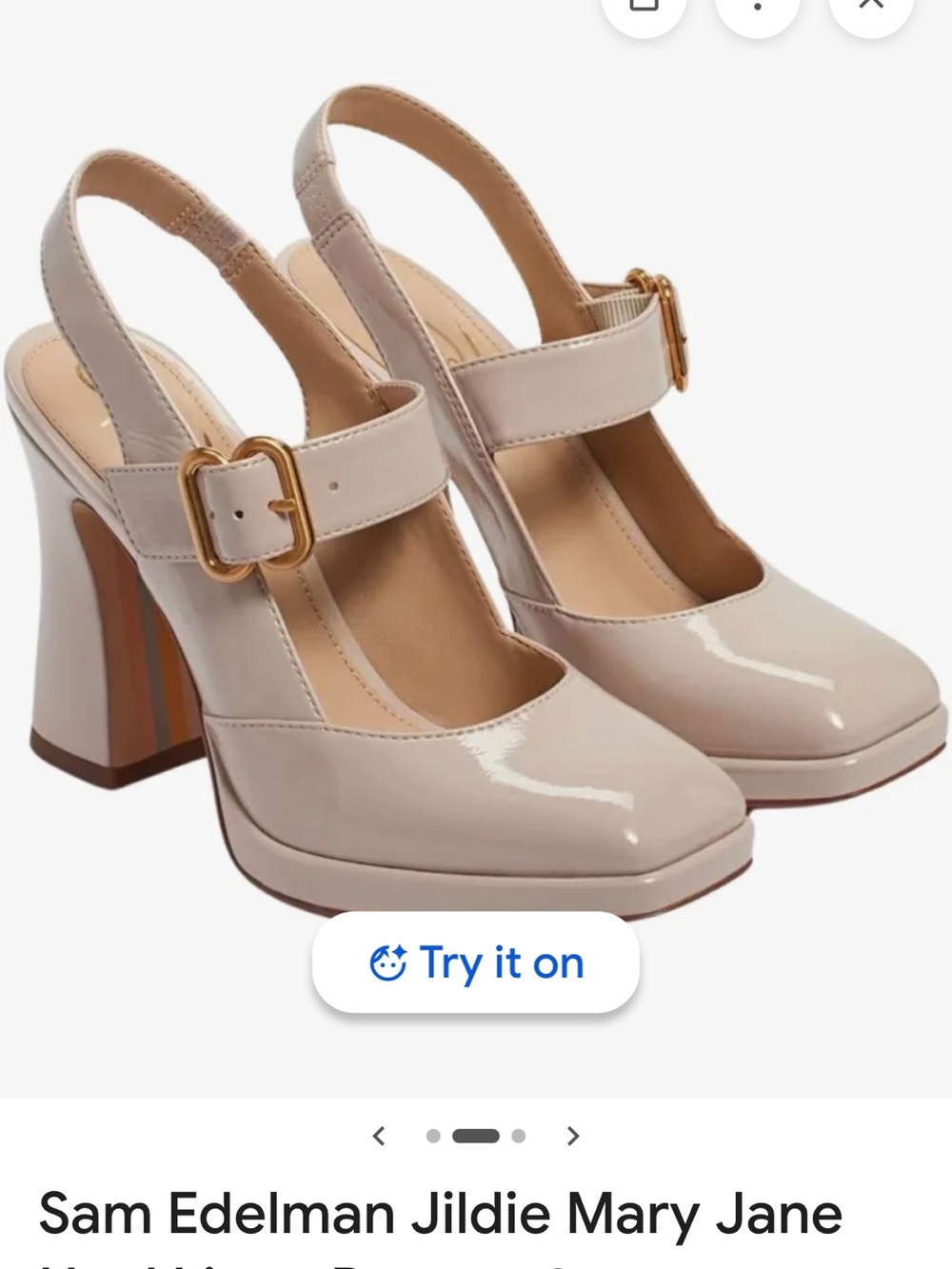 Sam Edelman size 6 Jildie Patent Slingback Heels in Linen Beige with Gold Buckle - Picture 2 of 8